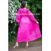 Boho Style Ukrainian Embroidered Maxi Dress Pink with White/Purple Embroidery